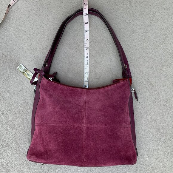 Tignanello Expandable Burgundy Genuine Suede Shoulder Bag - Picture 13 of 16